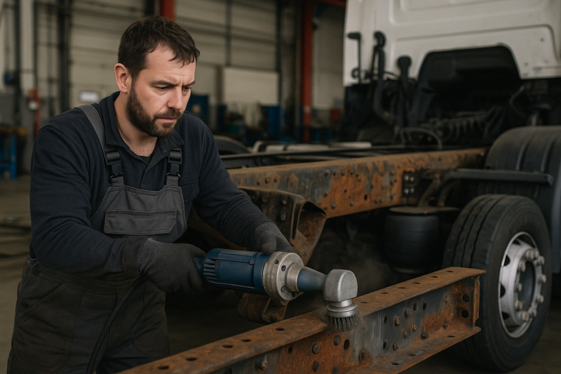 Nettoyage, décapage et traitement anti-rouille des châssis poids lourds